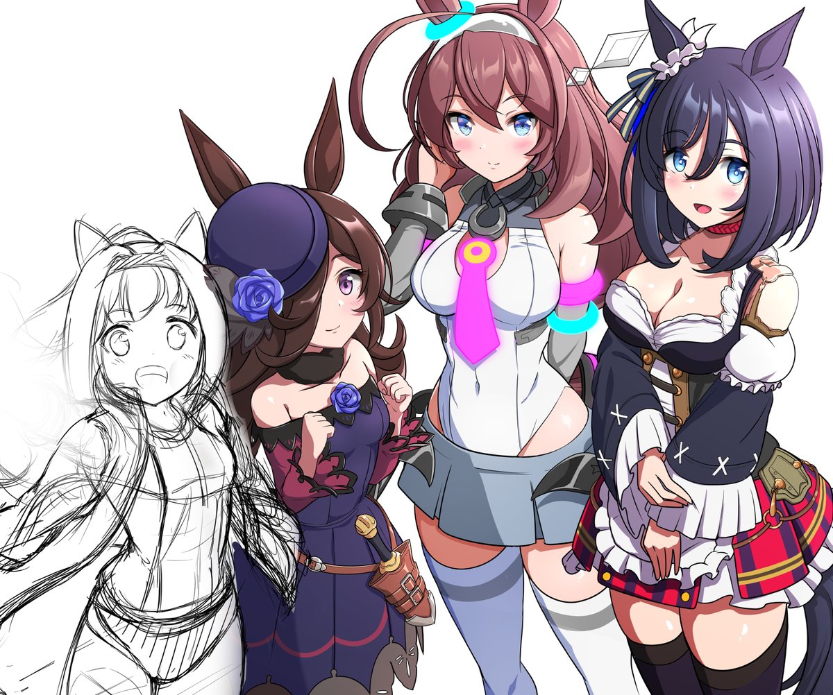 エイシンフラッシュ(ウマ娘) ,ミホノブルボン(ウマ娘) ,ライスシャワー(ウマ娘) 「うら…う…うら…う…ら… 」|栢山のイラスト