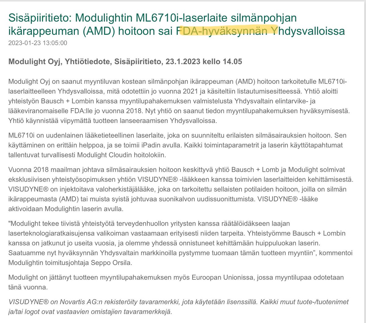 zijoittaja's tweet image. #Modulight ja 3️⃣ taikakirjainta F, D ja A. Lupa tuli 🇺🇸. Osake📈 +30%. Se on myymistä vaille valmis keissi sitten.