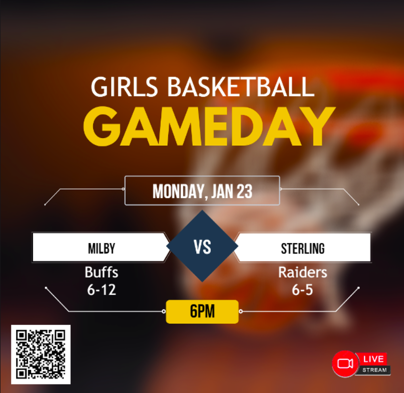 🚨 Varsity Girls Basketball
🏀 Milby
🆚 Sterling
📅 Monday, Jan 23
⏰ 6pm
📺 Live Streaming ballertv.insidethegames.live/hsb.php
Game Details: Barnett Stadium
<a href="/MilbyHighSch/">MilbyHighSchool</a> <a href="/MilbyHoops/">MILBY BOYS🏀TIP-OFF CLUB</a> <a href="/CoachPratt3/">Coach Cameron Pratt</a>