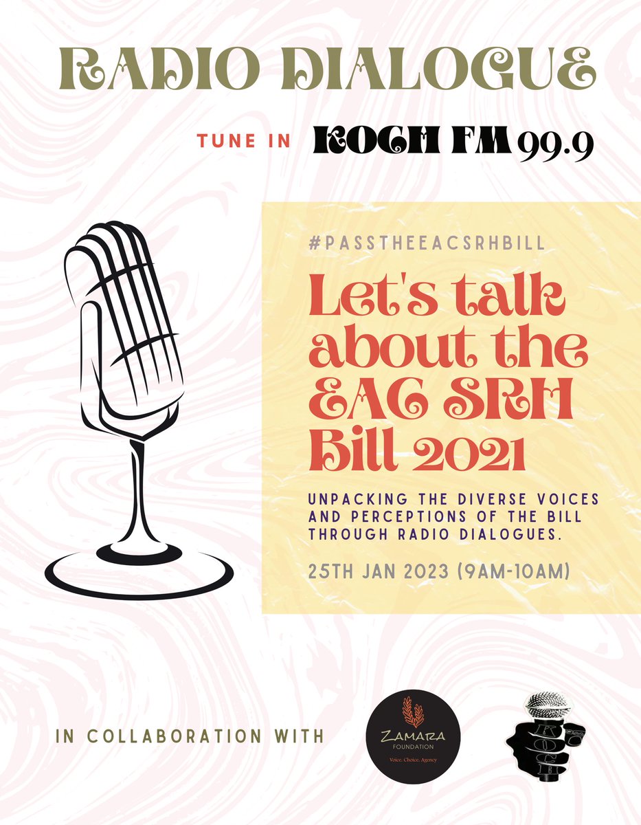 This week, we are thrilled to kick-off a series of radio dialogues that aim to shed light on the #EACSRHBill from the perspectives of minoritised groups of young women. 

Tune in to 99.9 <a href="/KochfmKorogocho/">KOCH FM Radio</a> 

🗓️ 25th Jan 2023

⏳ 9am-10am EAT 

Supported by @genderandhealth