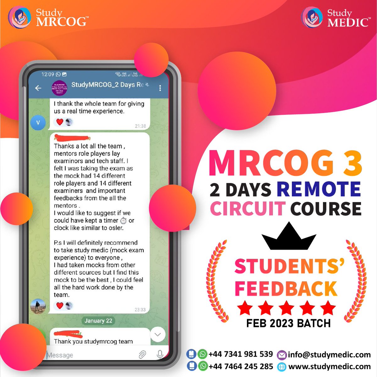 Study_MEDIC's tweet photo. Overwhelming Responses Make Us Proud!
The next Two Days Live Remote Circuit Course is planned on 28 & 29 Jan 2023.
To enroll, contact us π
WhatsApp: https://t.co/EHBD5esrOY
Happy Studying
Team #StudyMRCOG
#MRCOGpart3 #2Daysremotecircuit #MRCOGPart3Feb2023 #StudyMEDICapp https://t.co/25mLVGFTPb