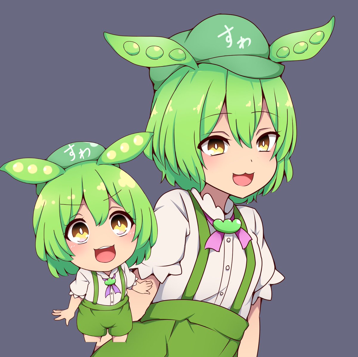 green hair suspenders personification yellow eyes hat short hair open mouth  illustration images