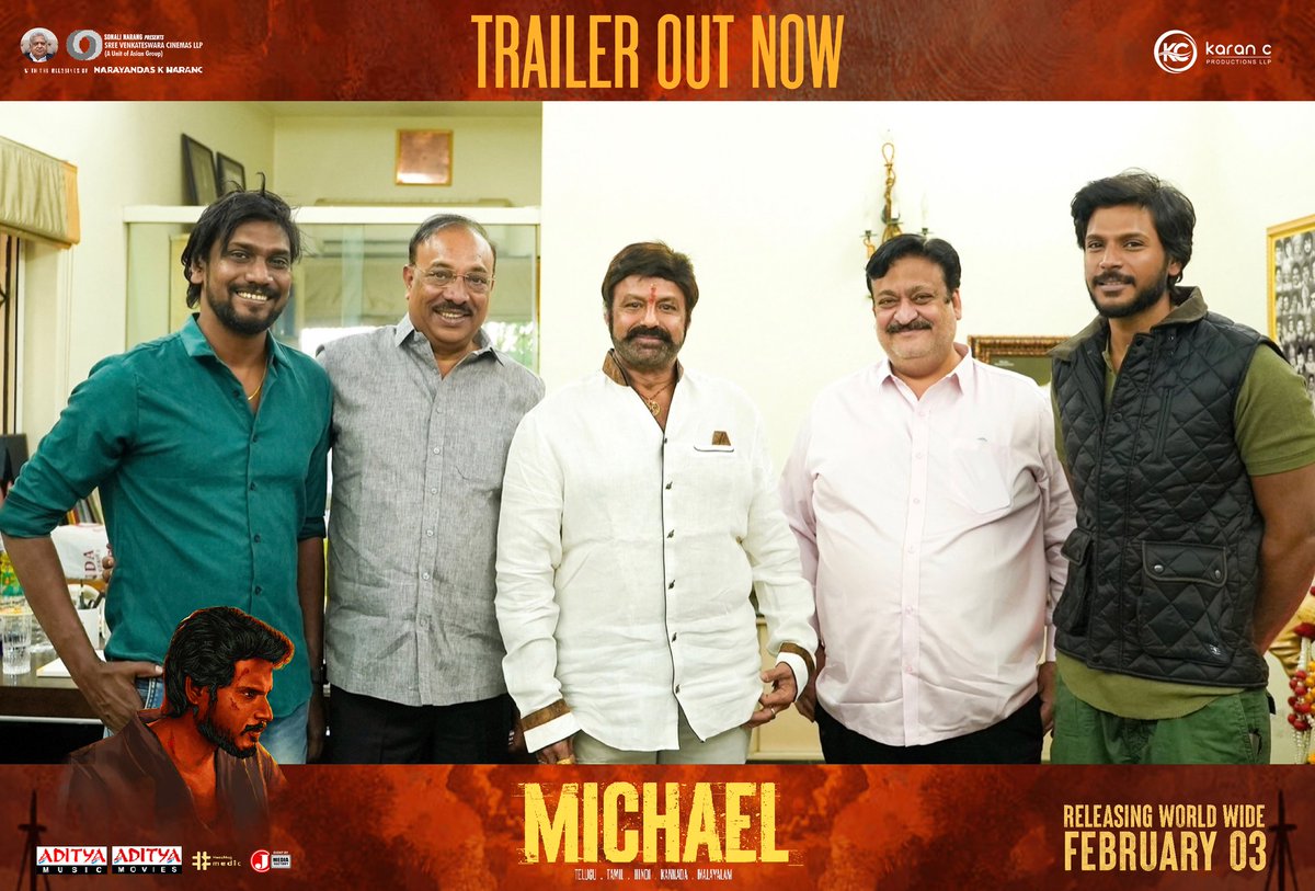 Natasimham #NandamuriBalakrishna garu blessed the team and Launched the Telugu Trailer of #Michael 🤩❤️

#MichaelTrailer OUT NOW🔥

- youtu.be/sWMYfVayONw

#MichaelfromFEB3rd

@sundeepkishan @VijaySethuOffl @Divyanshaaaaaa @jeranjit @SamCSmusic @SVCLLP @KaranCoffl @adityamusic