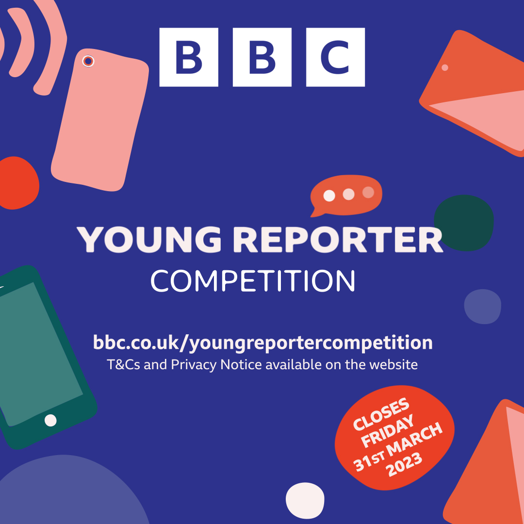If you know someone age 11-18 who wants to report on a story or issue which is important to them we want to hear it.

The #BBCYoungReporterCompetition is open for 2023 entries! 

Story ideas need to be uploaded online by 23:59 on 31 March 2023

➡️ bbc.co.uk/youngreporterc…