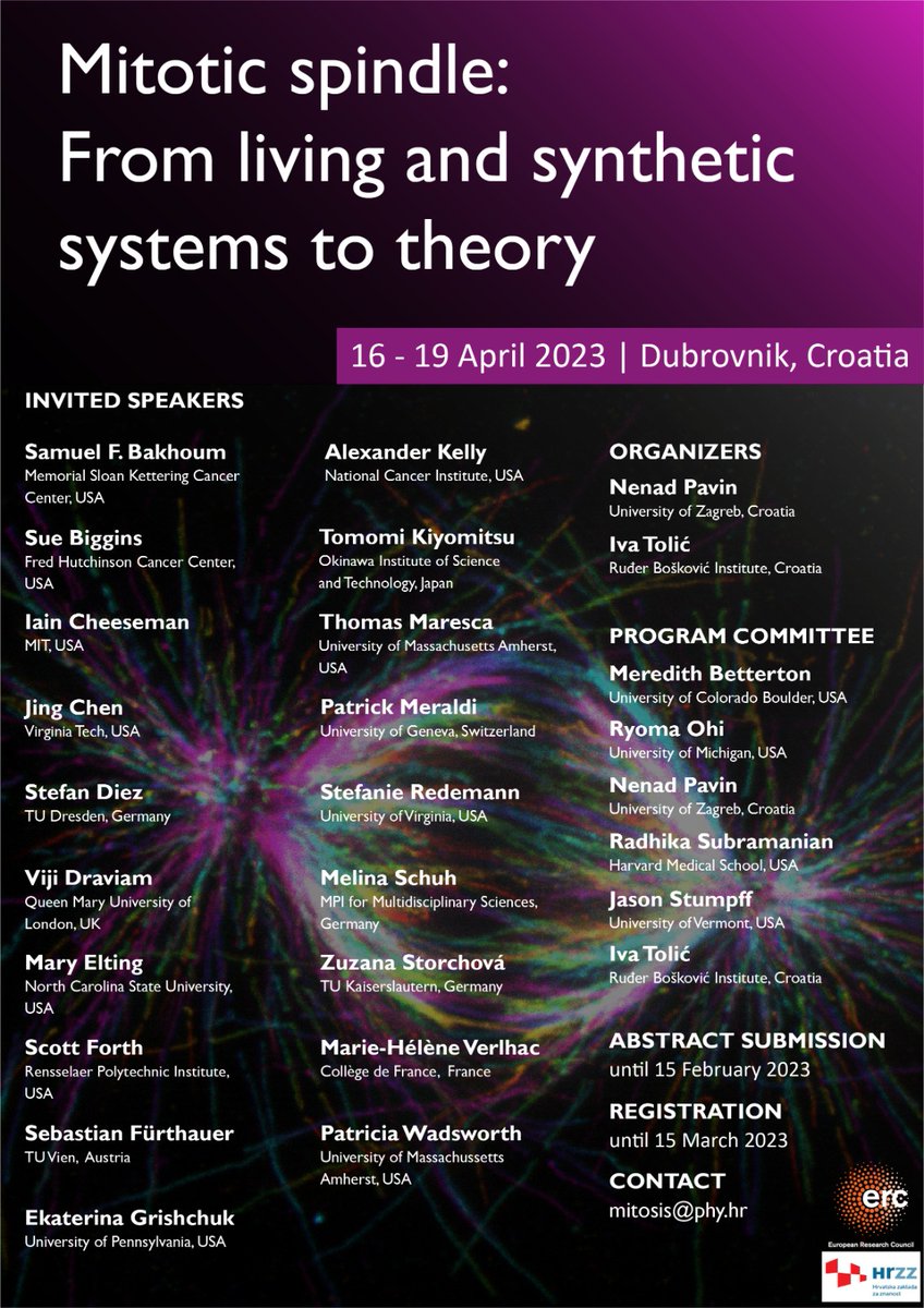 Iva Tolić (@toliclab) on Twitter photo “Mitotic spindle: From living and synthetic systems to theory”#SpindleCroatia2023 in Dubrovnik is open for registration! Check out the fantastic list of speakers phy.pmf.unizg.hr/~mitosis/ & send your abstract by 15Feb! <a href="/nenad_pavin/">Nenad Pavin</a> <a href="/R_Ohi_Lab/">ROhiLab@Michigan</a> <a href="/jstumpffVT/">Jason Stumpff</a> <a href="/hrzz_science/">Croatian Science Foundation</a> <a href="/ERC_Research/">European Research Council (ERC)</a> “Mitotic spindle: From living and synthetic systems to theory”#SpindleCroatia2023 in Dubrovnik is open for registration! Check out the fantastic list of speakers phy.pmf.unizg.hr/~mitosis/ & send your abstract by 15Feb! <a href="/nenad_pavin/">Nenad Pavin</a> <a href="/R_Ohi_Lab/">ROhiLab@Michigan</a> <a href="/jstumpffVT/">Jason Stumpff</a> <a href="/hrzz_science/">Croatian Science Foundation</a> <a href="/ERC_Research/">European Research Council (ERC)</a>