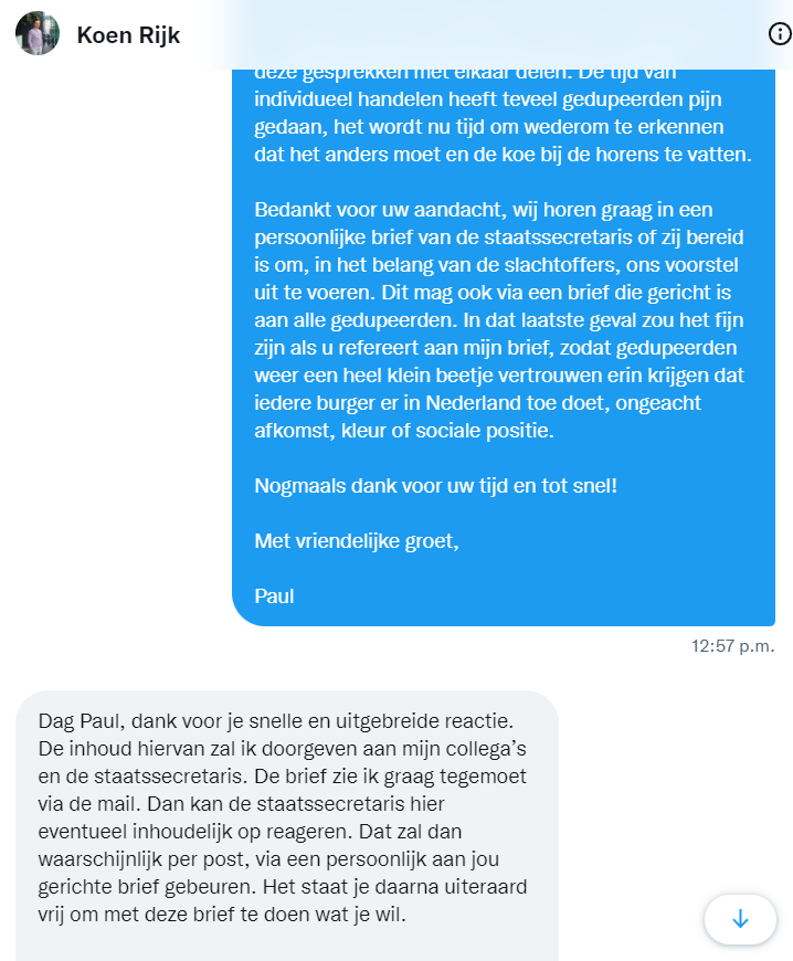 UPDATE: De woordvoerder van @Stas_TD, de heer Rijk, heeft inmiddels contact opgenomen met mij naar aanleiding van de open brief. We hopen op een spoedige reactie, en vooral oplossing. Niet voor ons, maar voor ALLE gedupeerden! Wij zijn 1 💪

#toeslagenschandaal
#toeslagenaffaire