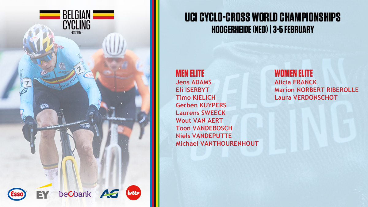 Check out the Elite riders who have been selected to represent the Belgian Cycling Team at the 2023 UCI Cyclo-cross World Championships 👇🌈 | bit.ly/3Hmi5nW

🗓 3-5 February
📍 Hoogerheide 🇳🇱

#Hoogerheide2023 #BelgianCycling
