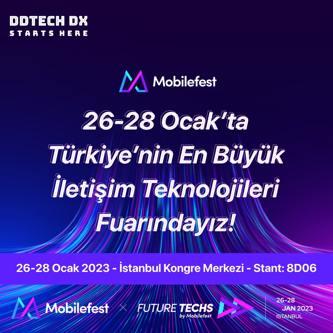 DDTECH DX olarak 26-28 Ocak tarihlerinde İstanbul Kongre Merkezi’nde gerçekleşecek olan  Mobilefest İletişim Teknolojileri Fuarı ve Konferansı’nda yerimizi alıyoruz! 🤍

📍Stant 8D06
_______
#DDTECH
#DXSTARTSHERE
#Mobilfest2023 
#DijitalDönüşüm 
#SiberGüvenlik