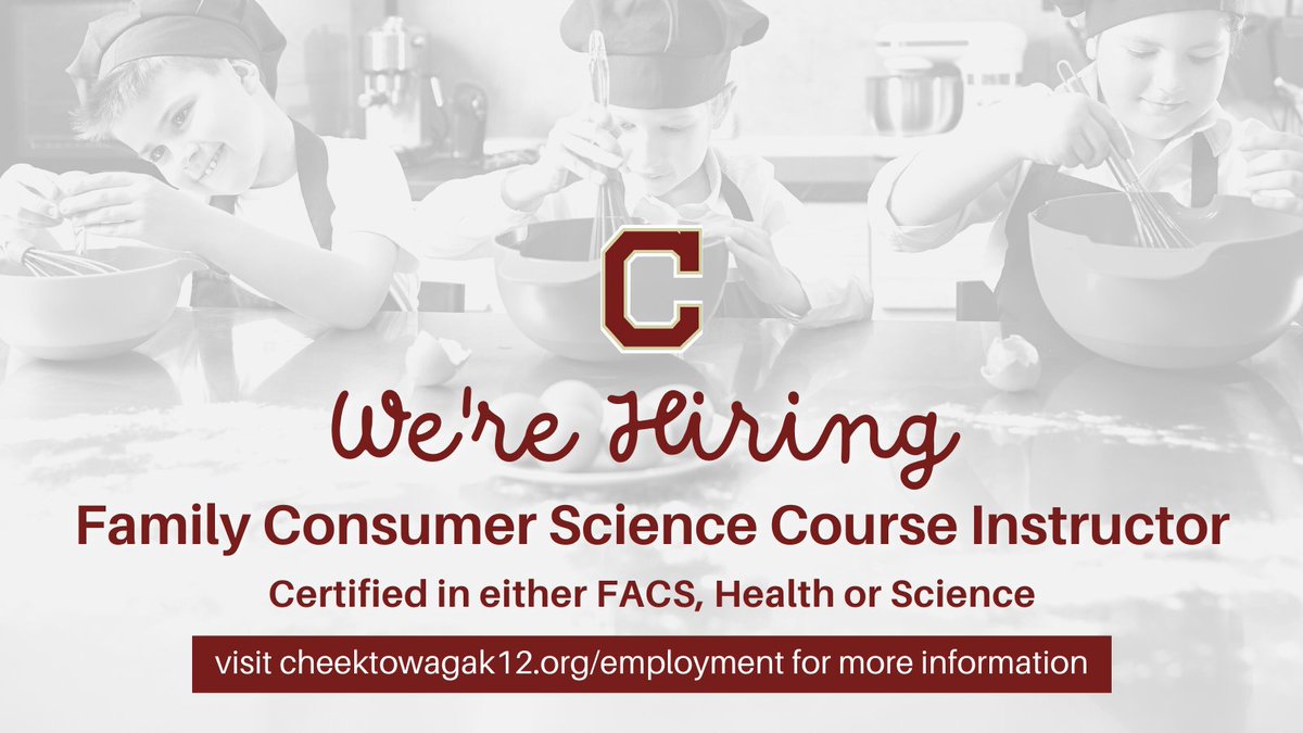 Are you certified in either FACS, Health or Science? If so, the Cheektowaga Central School District has a position that might interest you! We're looking to hire a Family Consumer Science Course Instructor. Learn more about this position &amp; apply online at wnyric.atenterprise.powerschool.com/ats/job_board_…