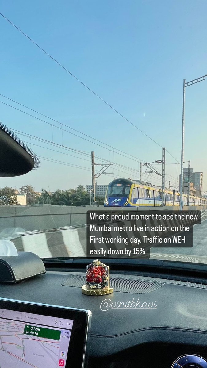 vinitbhavi's tweet photo. What a proud moment to see the new Mumbai metro live in action on the First working day. Traffic on WEH easily down by 15% 
#Mumbai #MumbaiMetroOurMetro #MumbaiTraffic @MumbaiCommunit2 @hashMumbai @mumbaimatterz https://t.co/WM3FLG20Z9