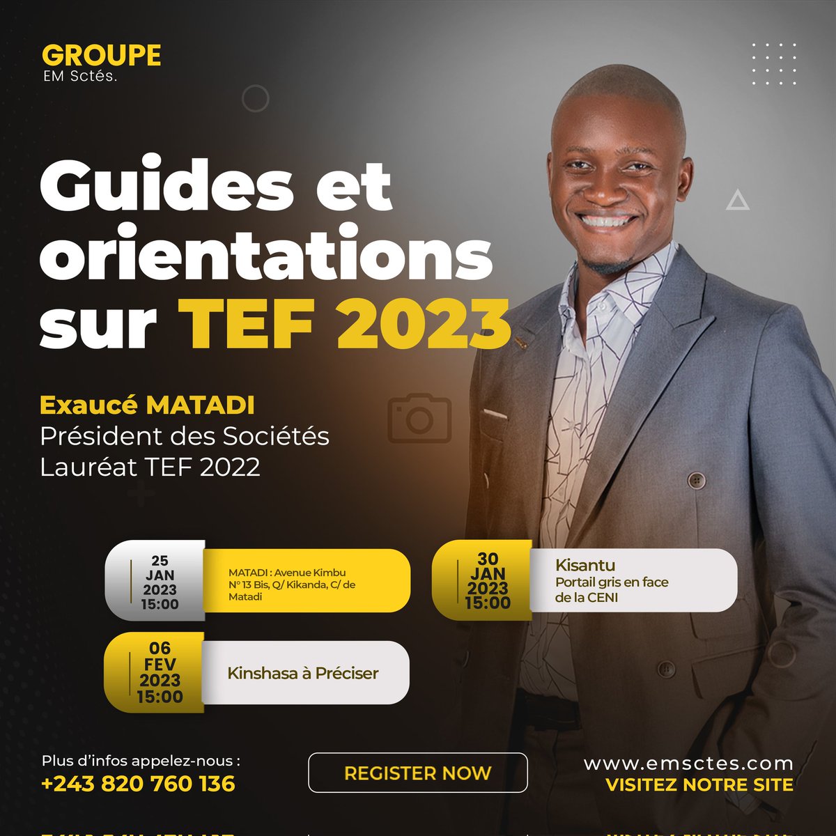 #A ceux qui veulent oser l'aventure TEF2023
#LaureatTEF2022
#Formation #5kusd #Reseautage 
Merci de contacter 👉🏾 +243820760136

<a href="/leParrainRDC/">𝐥𝐞 𝐏𝐚𝐫𝐫𝐚𝐢𝐧</a> <a href="/tisyamukuna/">Tisya Mukuna - La Kinoise</a> <a href="/malukisasivi/">Sivi Malukisa</a> <a href="/Fabbesana01/">Fabrice Besana</a> <a href="/jkalumba49/">Jonathan Kalumba</a> <a href="/BlaiseKanda2/">Abbé Blaise Kanda</a>