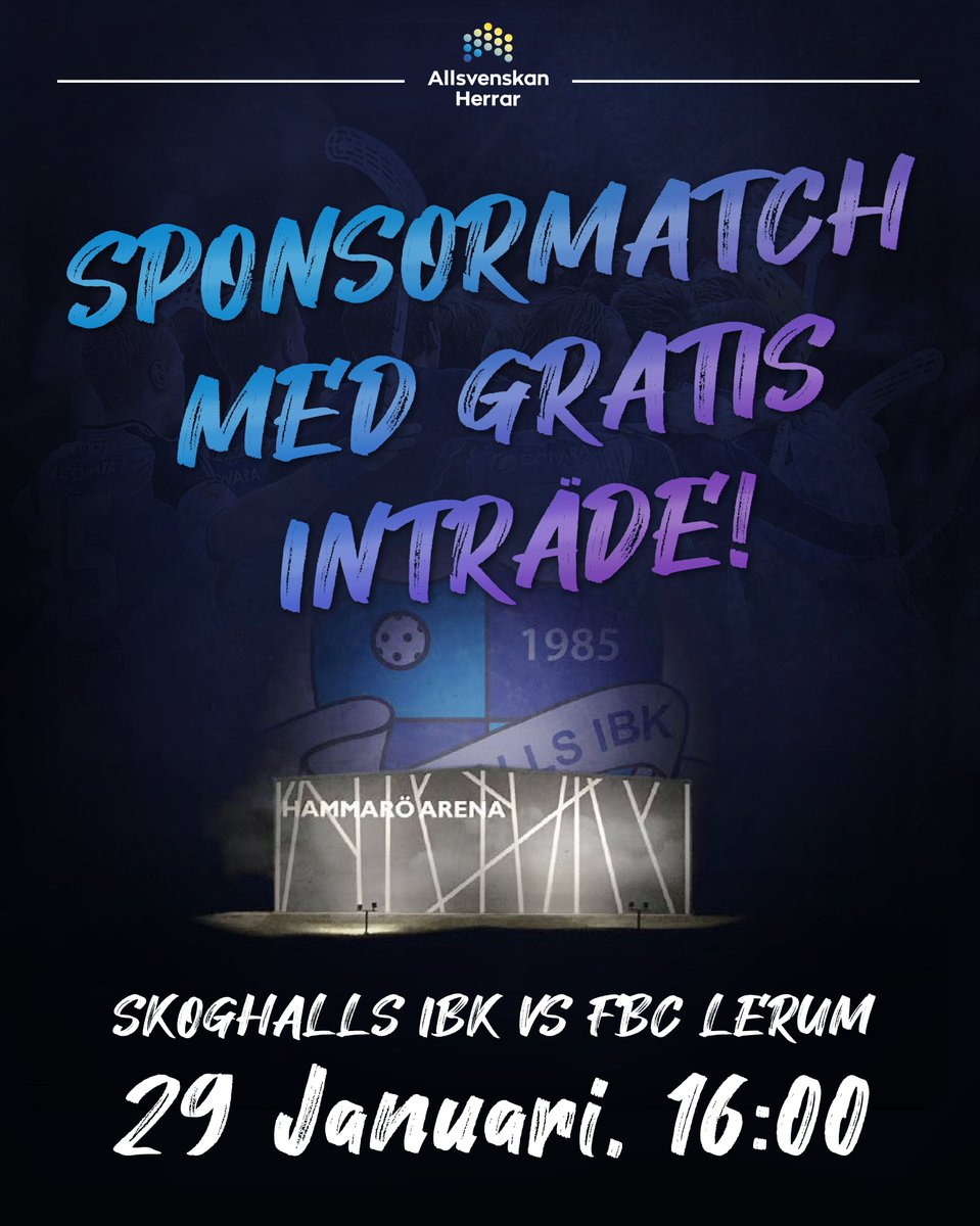 På söndag, 29/1 klockan 16:00 kommer <a href="/FBCLerum/">FBC Lerum</a> på besök. Det är sponsormatch, det innebär gratis inträde för alla åskådare. #viärskoghall