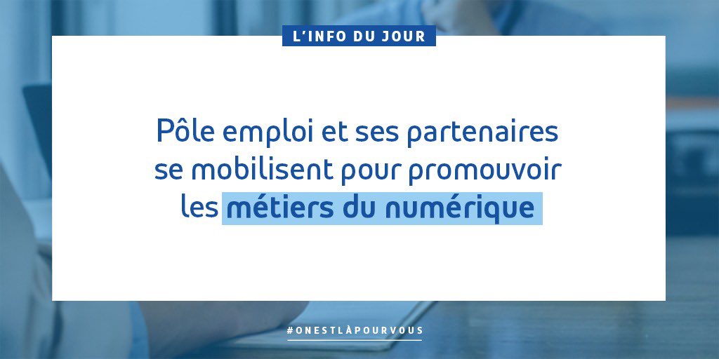 Le #numérique recrute ! 📣

🗓️ Du 23 au 27/01, nous organisons + de 1100 événements sur tout le #territoire pour promouvoir les métiers, formations et opportunités d’#emploi du secteur 🚀

📰 Lire le communiqué de #presse ➡️ pole-emploi.org/accueil/commun… cc <a href="/Travail_Gouv/">Ministère du Travail et de l'Emploi</a> #TousMobilisés