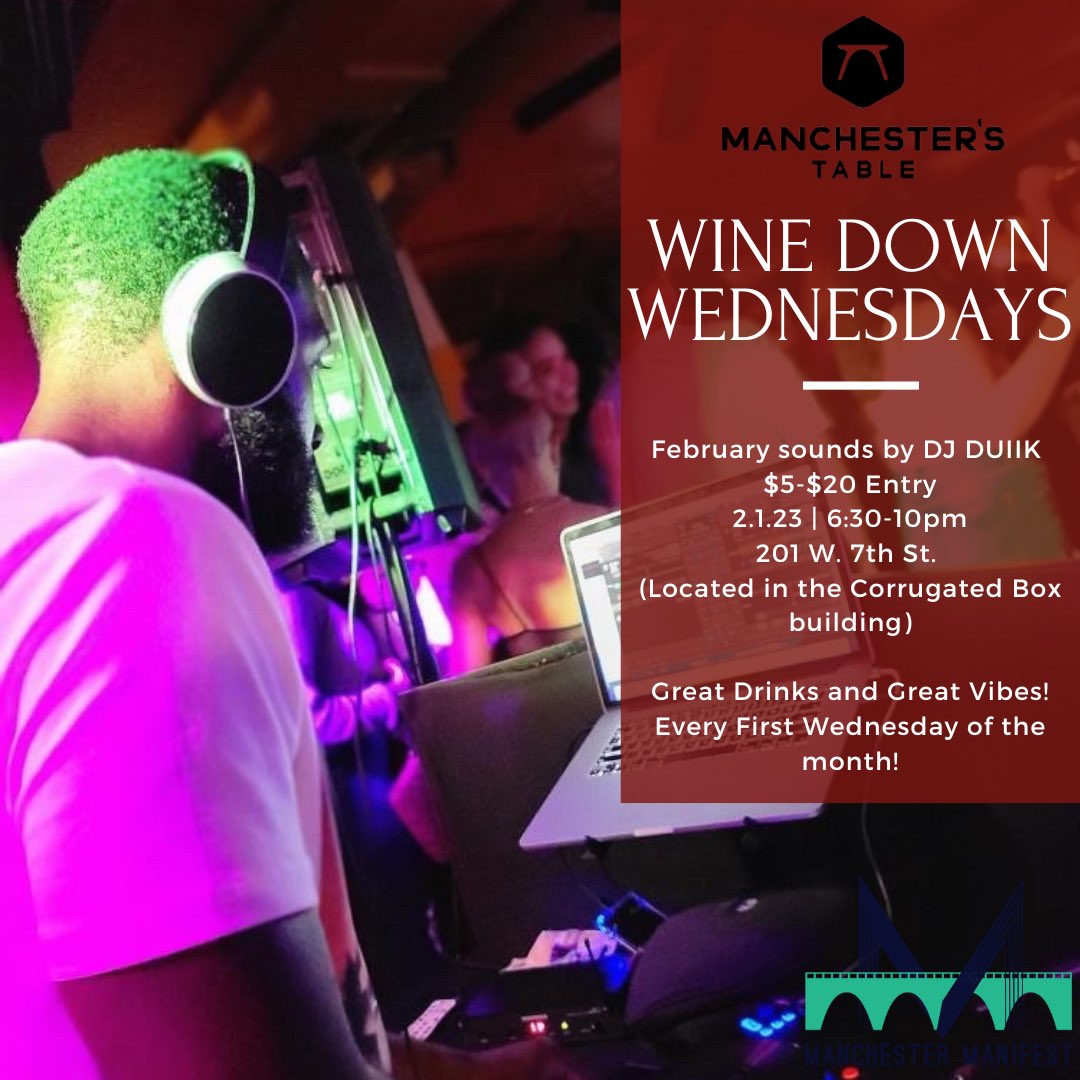 Satellite series continues every First Wednesday! 

Great vibes and amazing wine at Manchesters Table

2.1.23
630-10pm

February sounds by @djuk_peace 

$5 (single entry)
$20 (single entry + 1 wine bottle) 
International selection of wine 
Full menu 

Come kick it with us! 🚨