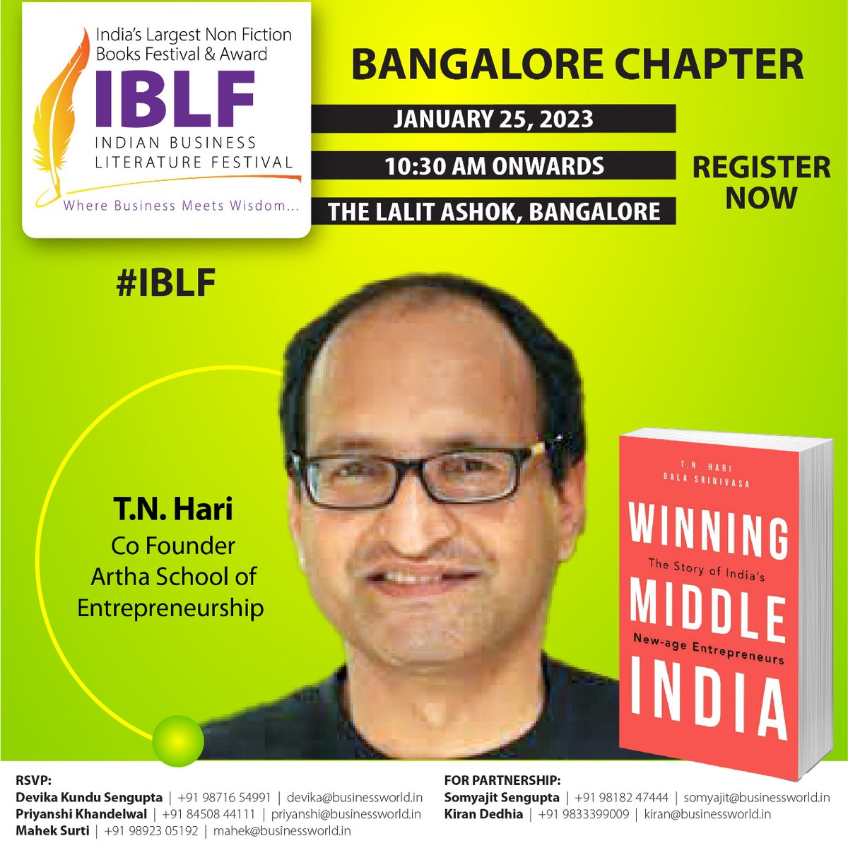 BWBusinessworld's tweet photo. BLF is coming to Bengaluru
Don't miss out, Register now: https://t.co/L4oILXOyq4 

Meet the Leading Global Authors at India's Non-Fictional Literature Fest now in Bengaluru on January 25, 2023, at The LaLit Ashok, Bangalore #IBLF https://t.co/uBhQIijiET