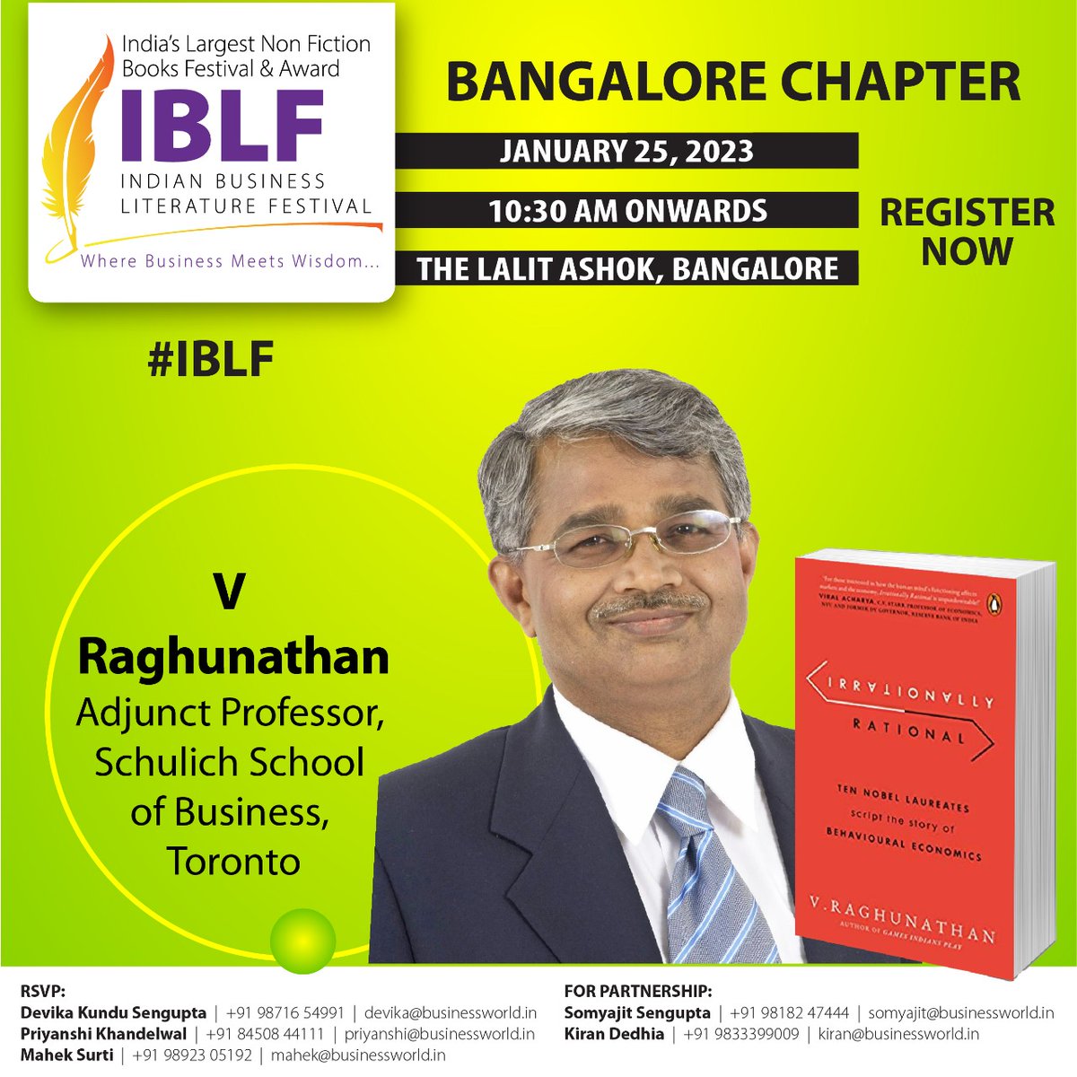 BWBusinessworld's tweet photo. BLF is coming to Bengaluru
Don't miss out, Register now: https://t.co/L4oILXOyq4 

Meet the Leading Global Authors at India's Non-Fictional Literature Fest now in Bengaluru on January 25, 2023, at The LaLit Ashok, Bangalore #IBLF https://t.co/uBhQIijiET