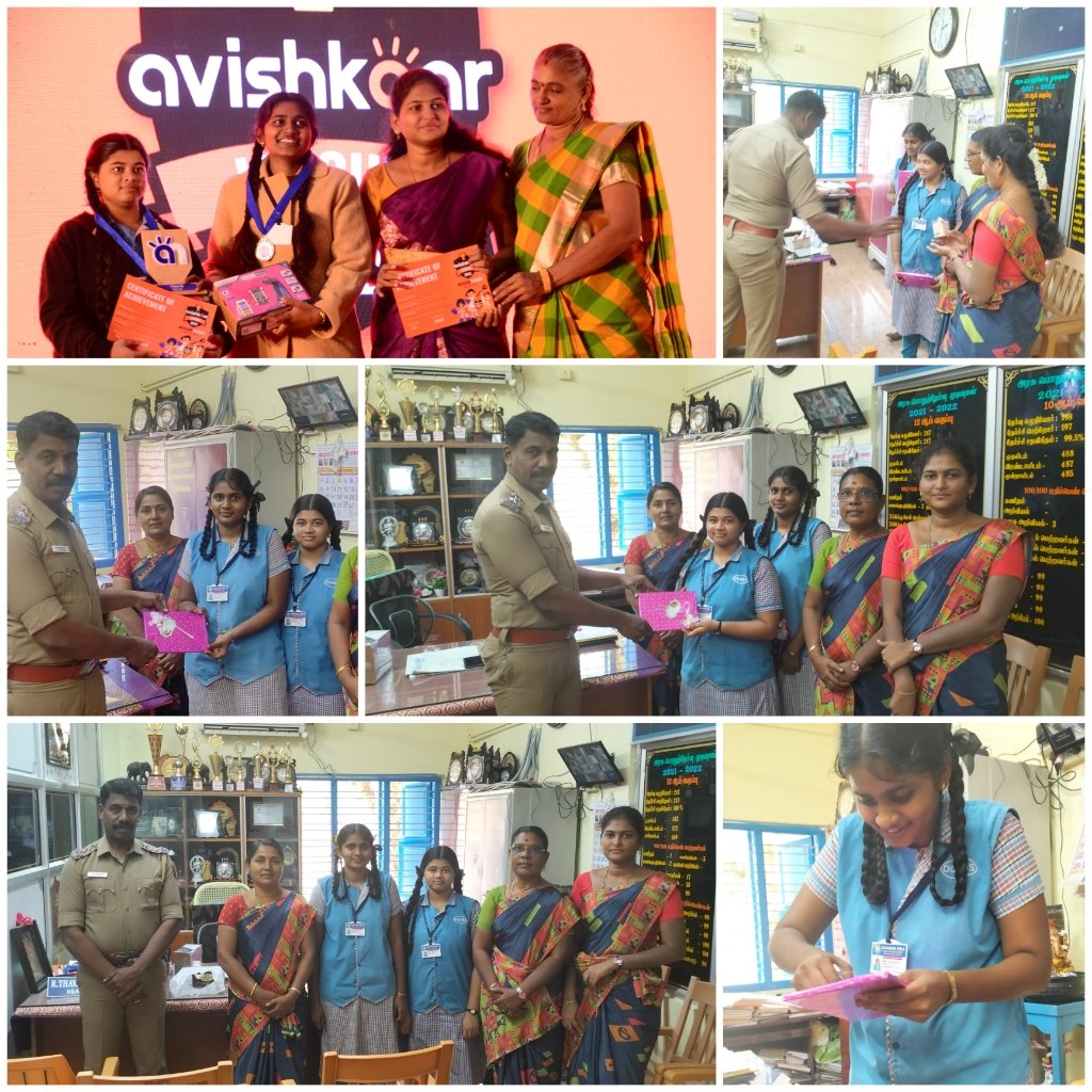 Indhu_Kalimuthu's tweet photo. Today Mr. Balamurugan,Inspector of our town (Aruppukkottai) Police Station, visited our school to honor the students who won the national level Avishkar Makeathon competition. Thank you sir for your encouragement🙏🏻 We could feel the enthusiasm on the student's face✨#Aruppukottai https://t.co/ZEMYfva0DN