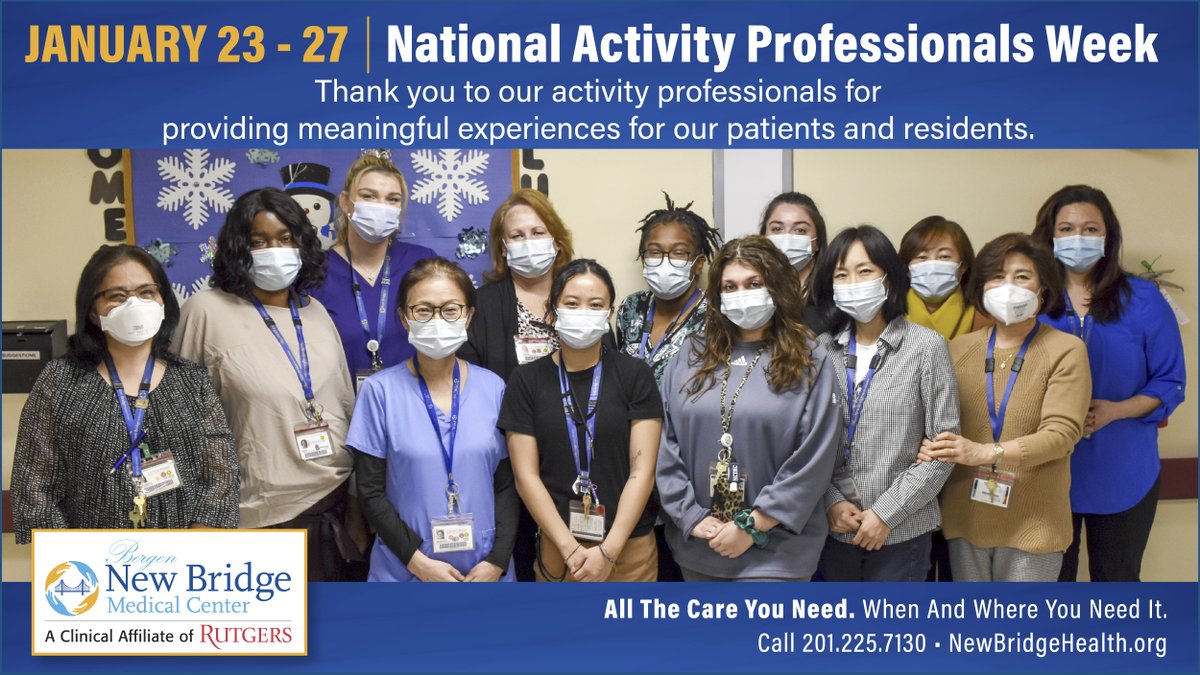 NewBridgeMedCtr's tweet photo. Thank you to our activity professionals for providing meaningful experiences for our patients and residents.
All The Care You Need. When And Where You Need It.
https://t.co/bJIpdQCdKt
#NationalActivityProfessionalsWeek https://t.co/yt9o6sKgAi