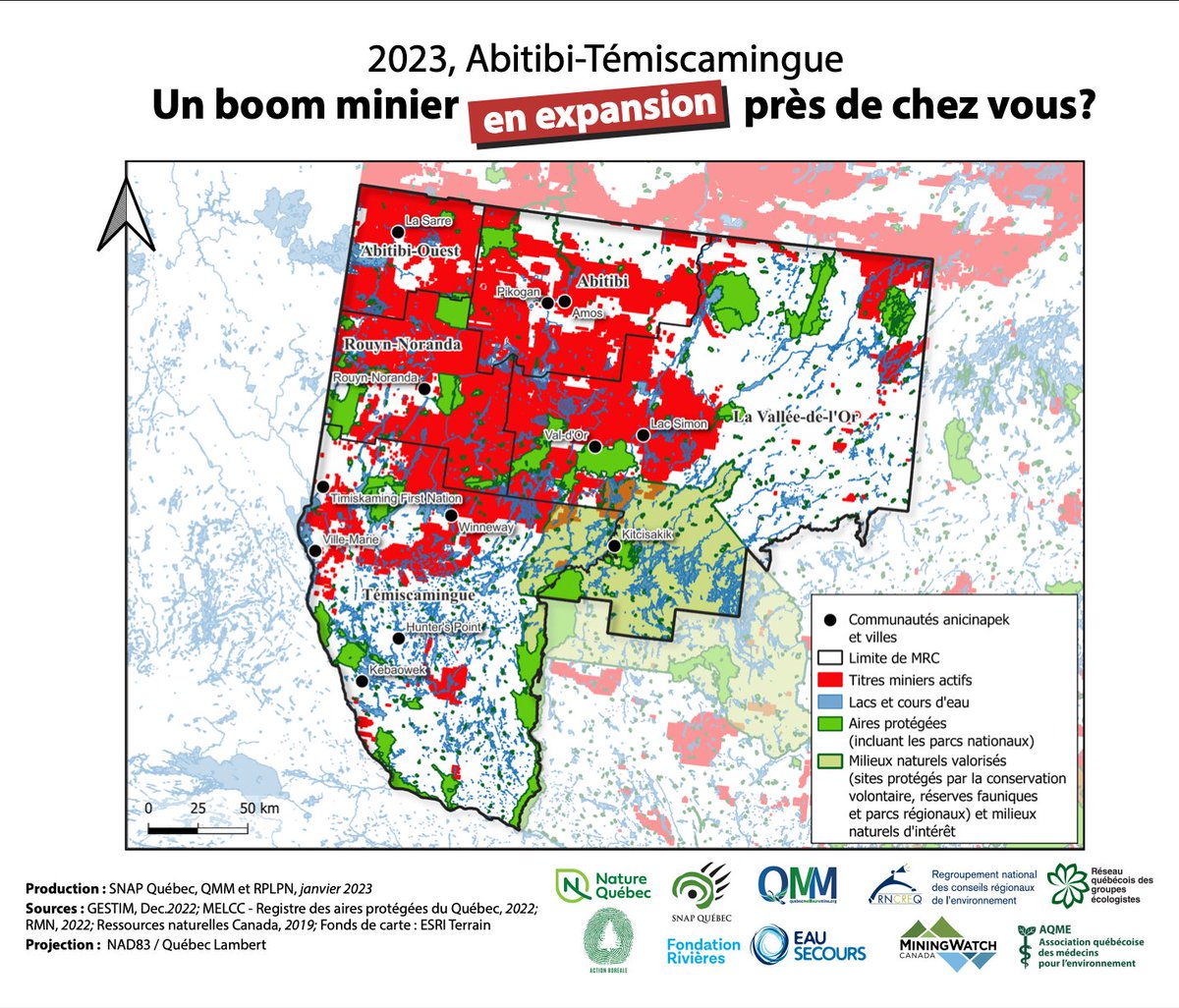 La Coalition <a href="/quebecmines/">QuébecMeilleureMine</a> dévoile qu'il y a eu un boom de titres miniers de +46% depuis deux ans en Abitibi-Témiscamingue. L'augmentation des claims est 13 fois + rapide que celle des aires protégées! 

 👉 « des lois et des politiques du passé »
Article-> plus.lapresse.ca/screens/7425ef…
