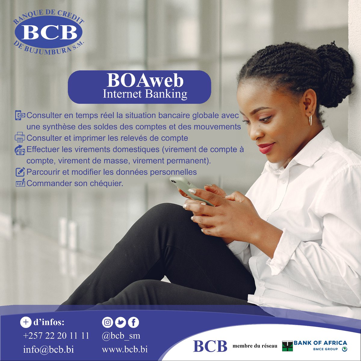 bcb_sm's tweet photo. #boaweb une solution adaptée pour sécuriser vos opérations et accompagner les changements réglementaires.
#bcb_burundi #visitburundi #bcb_le_compagnon_sûr_pour_progresser #burundionthemap #Abatwip https://t.co/4z5TTPMdrY