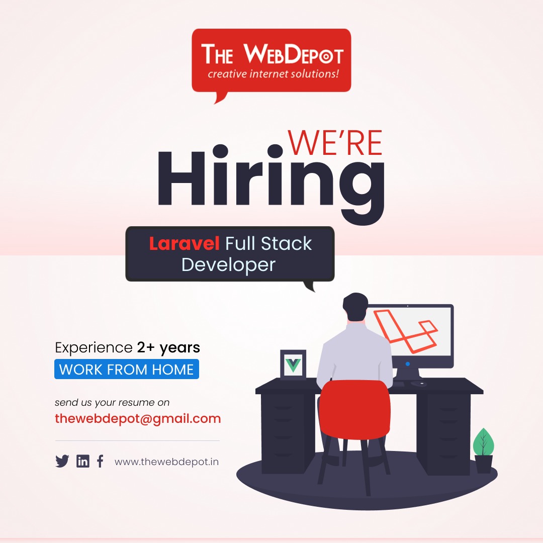 We are hiring for a Laravel Full Stack Developer at 
The WebDepot. 
Send in your resumes at thewebdepot@gmail.com #jobopportunity #laraveldeveloper #immediatehiring