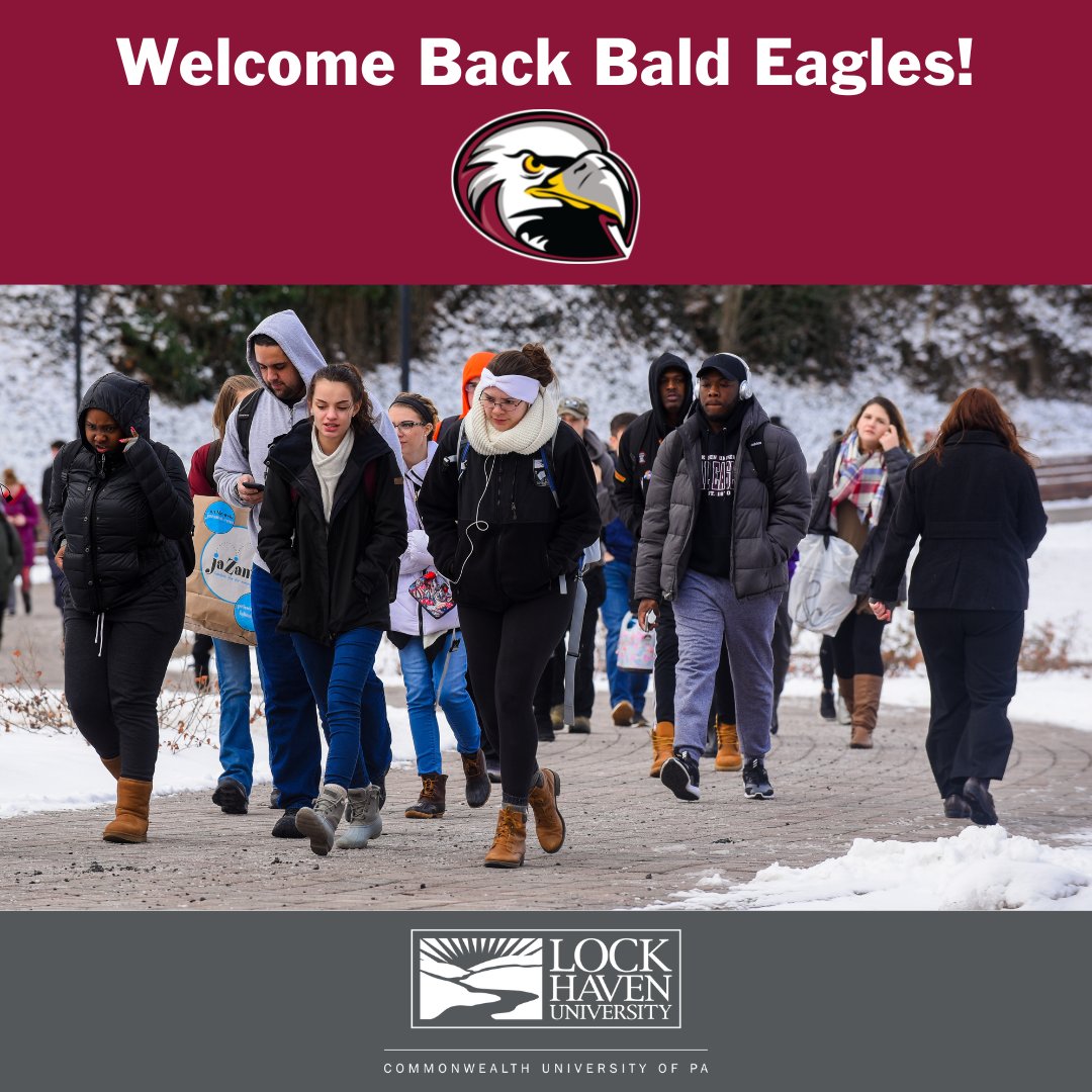 LockHavenUniv's tweet photo. Welcome to the Spring 2023 semester, Bald Eagles! 😁🦅❄️

#firstdayofclass #comehometothehaven #spring2023semester #welcomebackstudents #baldeagles https://t.co/KWYf1JPsJp