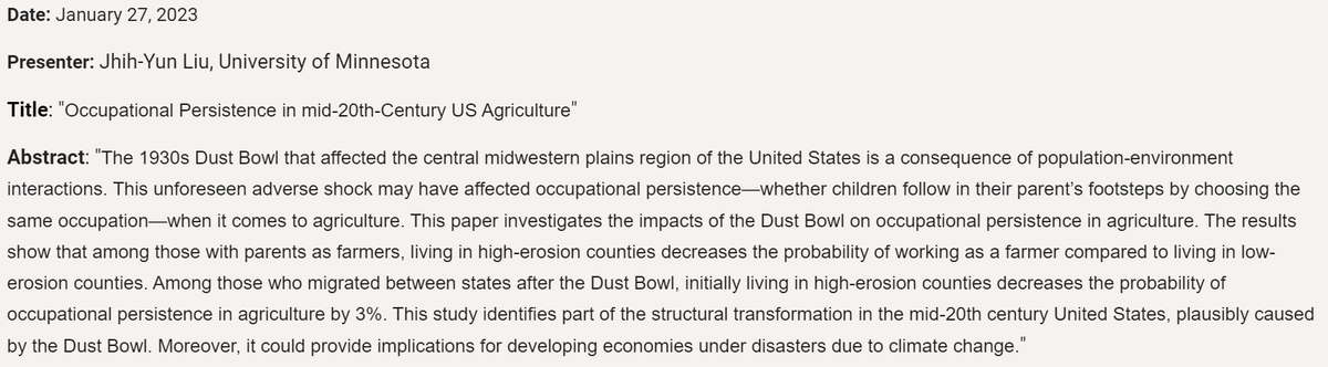 JeffBloem's tweet photo. This week @JhihYunLiu will present in the #OARES on occupational persistence and the dust bowl in the United States. 

Join us Friday, January 27, at 1 pm EST.

https://t.co/0HWlSIyA8z https://t.co/atFdricZ5D