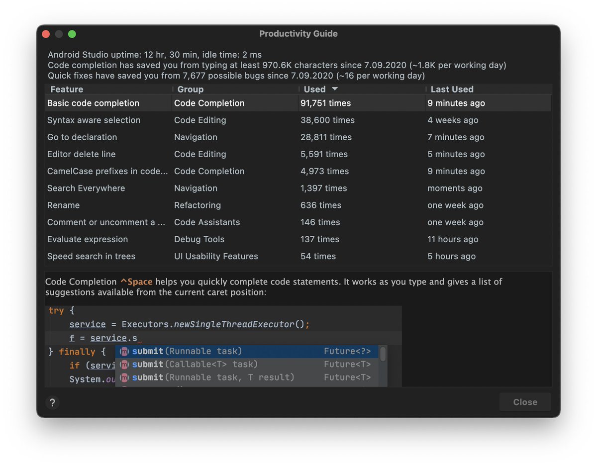 Android Studio'da bayadır şöyle bi zımbırtı varmış, yeni keşfettim. 970.6K char + 7,677 bug 😅