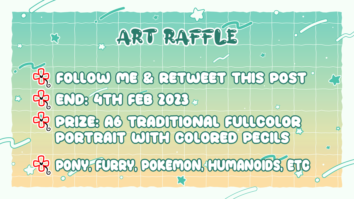 Lailyren's tweet photo. 💙 ART RAFFLE 💙
❄️ RULES: follow me &amp; retweet
❄️ PRIZE: A6 or ~15x15cm tradi fullcolor portrait 
❄️ END: 04.02.2023
❄️ I CAN DRAW: Pony and mlp-related characters, furry, pokemons, animal-like OCs, humanoids, etc

Goodluck, Cookies!
#mlp #bronies #pony #artraffle #furry #anthro https://t.co/35QwZslKlR