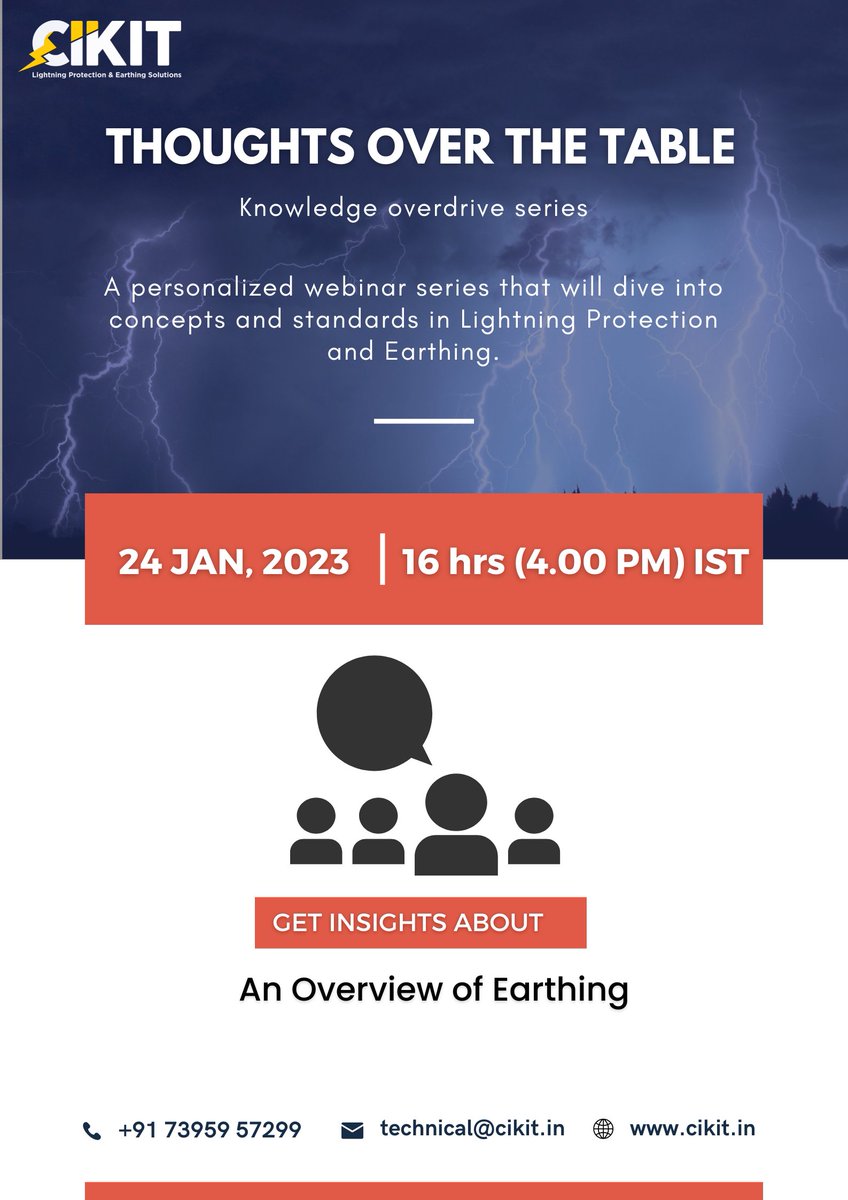 CIKITElectrical's tweet photo. Hello Everyone, Our next technical webinar is about “A𝗻 𝗢𝘃𝗲𝗿𝘃𝗶𝗲𝘄 𝗢𝗳 𝗘𝗮𝗿𝘁𝗵𝗶𝗻𝗴"

Click here to register

https://t.co/my5GvCmPYE

#CIKIT #lightning #grounding #earthing #engineer #electricalengineering #electricity #windenergy #electromechanical https://t.co/Ue85ZMYP8l