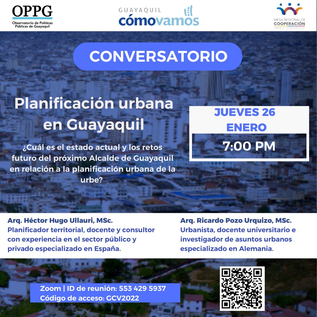 oppgye_'s tweet photo. Candidatos a la Alcaldía y ciudadanía guayaquileña:
Esta semana hablaremos de desarrollo y planificación urbana para el gobierno de Guayaquil con varios expertos y expertas locales.
¡Hagan un espacio en sus agendas y participen!
#GuayaquilDebate
#ComprenderparaTransformar https://t.co/rnSC6JkTuJ