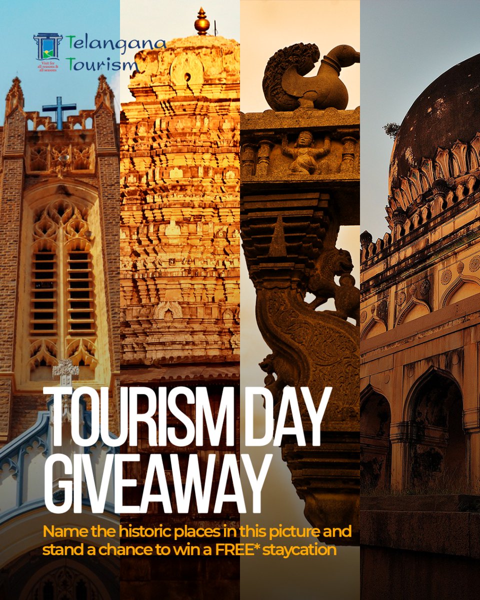 Tourism Day #ContestAlert

Participate in this simple contest to win a free* staycation. Follow TSTDC and tag your friends to increase your chances of winning.
Last date: 25th Jan

#Giveaway #NameHistoricPlaces #HistoricPlaces #TSTDC #TelanganaTourism #Telangana