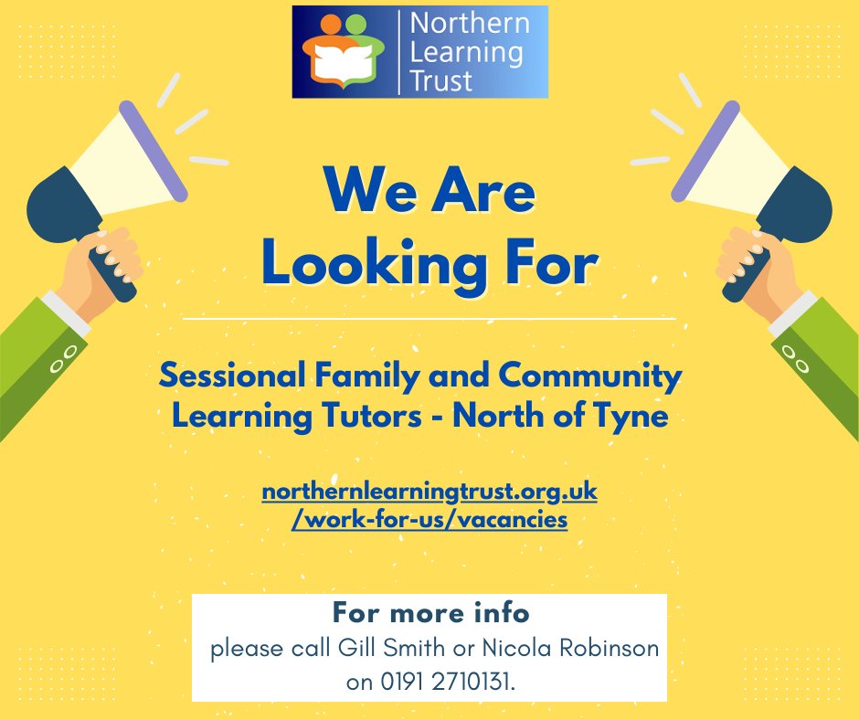 We have an exciting new opportunity for highly motivated and enthusiastic sessional tutors to help deliver our Family and Community Learning offer in Northumberland, Newcastle and North Tyneside. #jobopportunity #JobSeekers