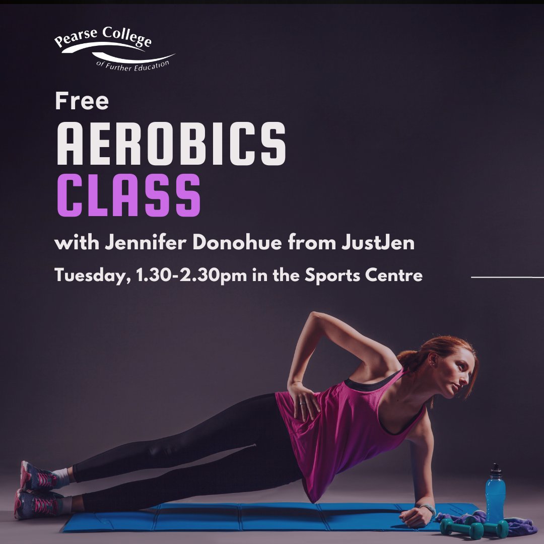 PearseCollege's tweet photo. #PearseCollege students set that sports-watch alert for 1.30pm tomorrow, when returning student Jennifer Donohue from @justjen.procoach will be giving an Aerobics Class. See you there...

#HealthPromotionWeek2023 #PearseMoreThanACollege #ThisIsFET #CityofDublinETB https://t.co/VzcvYZlCAP