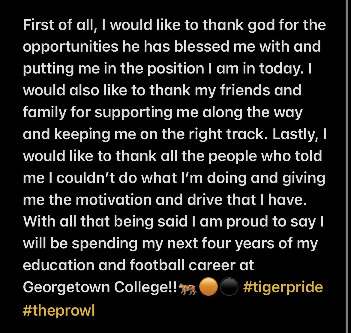 100% Committed🐅🟠⚫️ <a href="/alcoafootball/">Alcoa Football</a> <a href="/CSmithScout/">Chris Smith</a> <a href="/GtownCoachO/">Chris Oliver</a> <a href="/Coach_Harmon51/">Coach Matt Harmon</a> <a href="/JohnPerin/">John Perin</a> #tigerpride #theprowl
