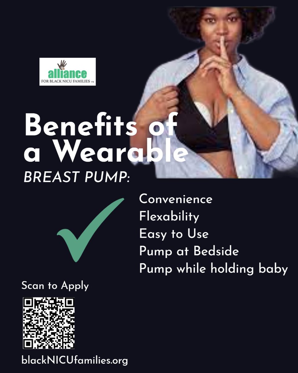 BREAST PUMP PROGRAM:  We have Elvie wearable breast pumps available for Black NICU moms.  Contact us today!
- blacknicufamilies.org/breast-pump-pr…

#alliance #blacknicufamilies #blacknicumoms #elvie #breastpumpprogram #support #racialequity
