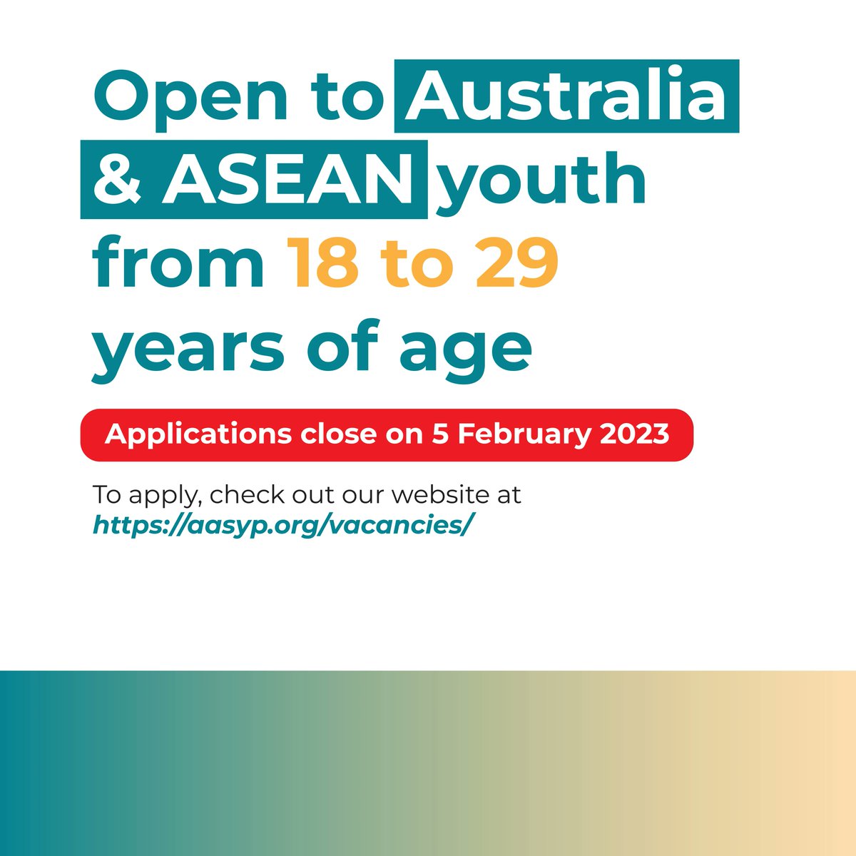 AusASEANyouth's tweet photo. Looking for a new international volunteer opportunity? Join AASYP’s growing team to shape the Forum leadership team to run the AAYLF 2023 in KL, Malaysia. To apply, click here: https://t.co/IYxk0H4dXT Closes 5 February 2023. #AASYP https://t.co/VlQzdvABrj