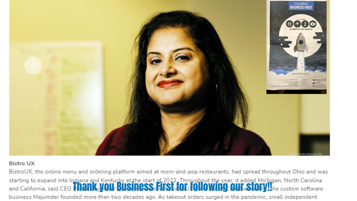 So honored to be featured in <a href="/columbusbiz1st/">Columbus Business First</a> and we thank Carrie Ghose for following our story as we were nominated as one of the 2022 Startups to Watch. Our team has made so much progress and can't wait for 2023. #businessfirst #BizTech #restaurants #restaurantowner #bistroux