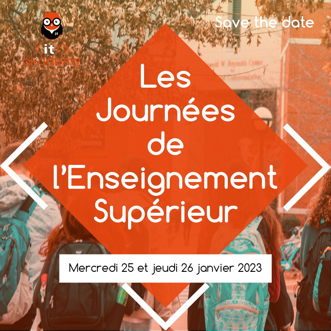 🔔 SAVE THE DATE
Découvrir les métiers du développement web et du code ainsi que de la cybersécurité, c'est possible grâce aux JES. 

🚪IT-Akademy ouvrira ses portes à Villeurbanne du 25 au 26 janvier de 10h-12h et de 14h-17h. 
Inscription obligatoire : docs.google.com/forms/d/e/1FAI…