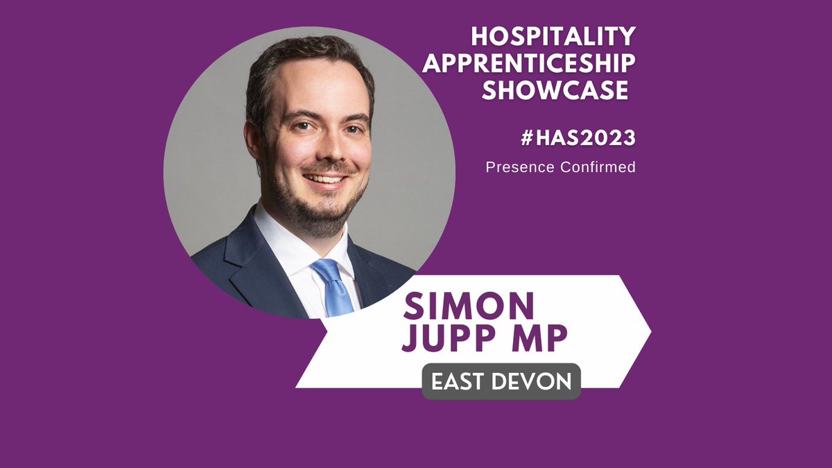 Proudly confirmed:  Simon Jupp, MP for East Devon, attending the Hospitality Apprenticeship Showcase at the House of Commons on the 8th of February. 

#HospitalityShowcase
#NationalApprenticeshipWeek
#NAW2022
#HospitalityApprenticeshipShowcase2023
#HAS2023
#apprenticeships