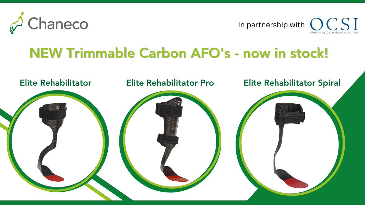 Introducing the latest additions to the #chaneco range from our partners OCSI-the Elite Rehabilitator series of AFOs.  Clinically proven to facilitate improvements in gait with a unique flexible footplate. More info:bit.ly/3R1klUA #orthotics #dropfoot #footdrop #mobility