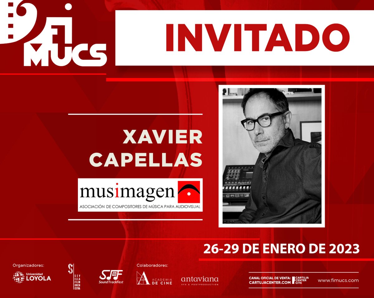 FIMUCS 2023 - MUSIMAGEN - XAVIER CAPELLAS

El compositor y presidente de Musimagen, Xavier Capellas, viajará a Sevilla para brindar el apoyo de su institución al festival, y moderar una conferencia el viernes 27 por la mañana.

fimucs.com/fimucs-2023-mu…

<a href="/MusimagenAV/">Musimagen</a>
<a href="/CartujaCenter/">Cartuja Center CITE</a>