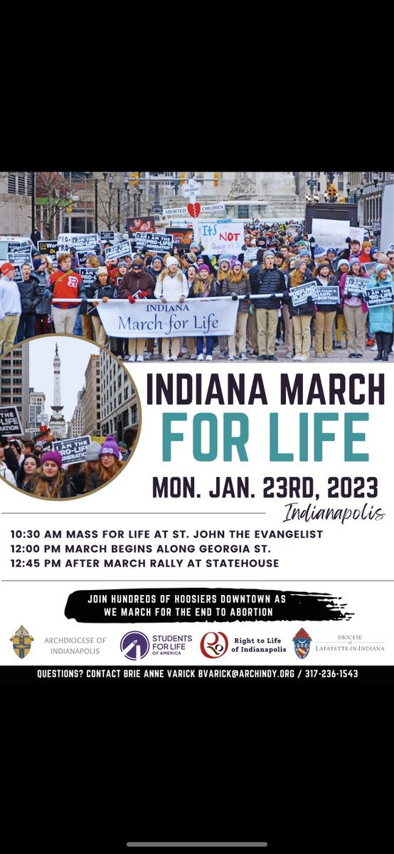 RTLIndy's tweet photo. Tomorrow, Monday January 23rd, in the streets of downtown Indianapolis we will be remembering the 50th anniversary of the Roe v. Wade decision, and celebrating the 6 months it has been overturned. #indianamarchforlife #inmarchforlife #prolifeindiana #prolife #prolifelaw #rtlindy https://t.co/rD0l55xI2B