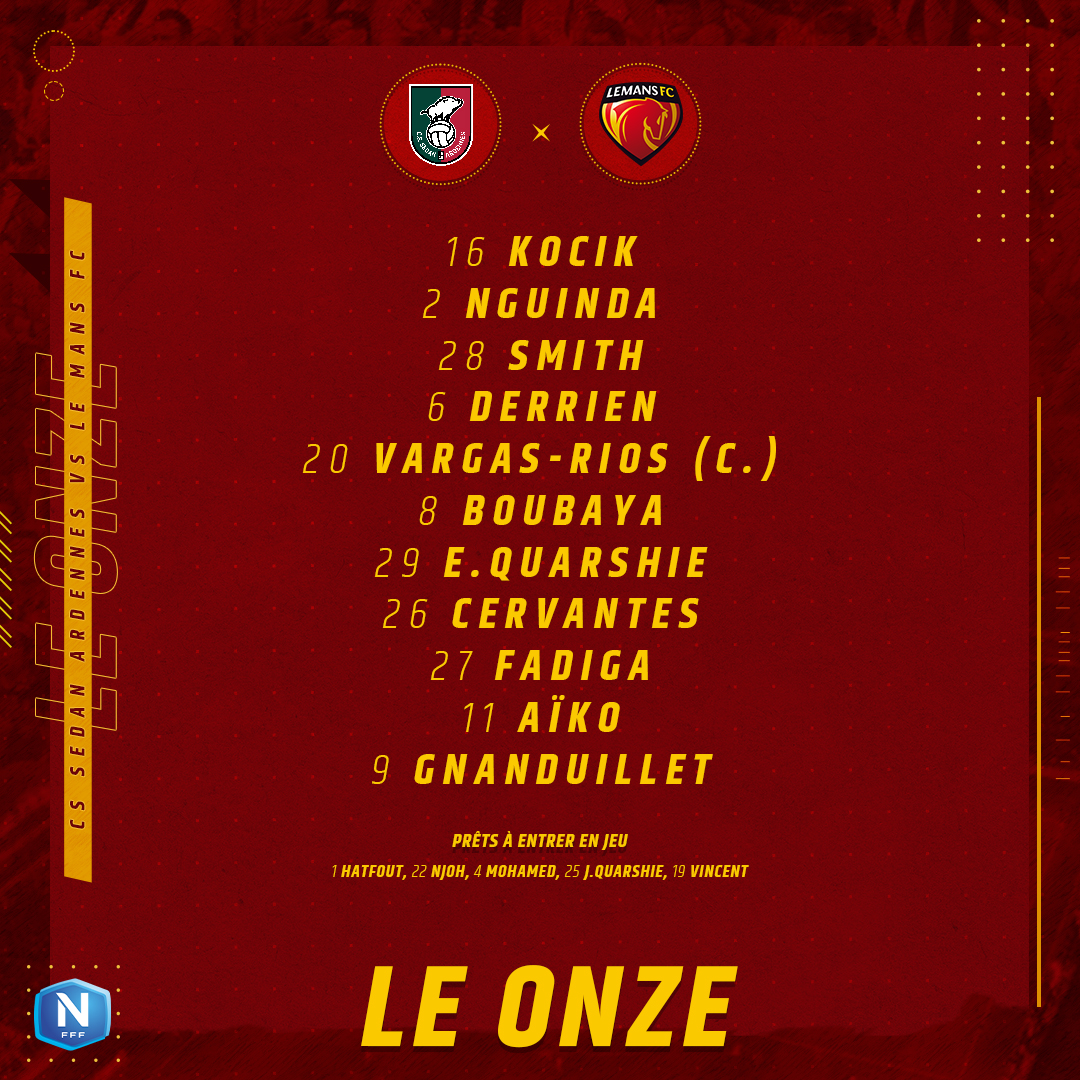 LEMANSFC's tweet image. #CSSALMFC Notre onze de départ à Sedan 🫂

#AllezLEMANSFC 🔴🟡