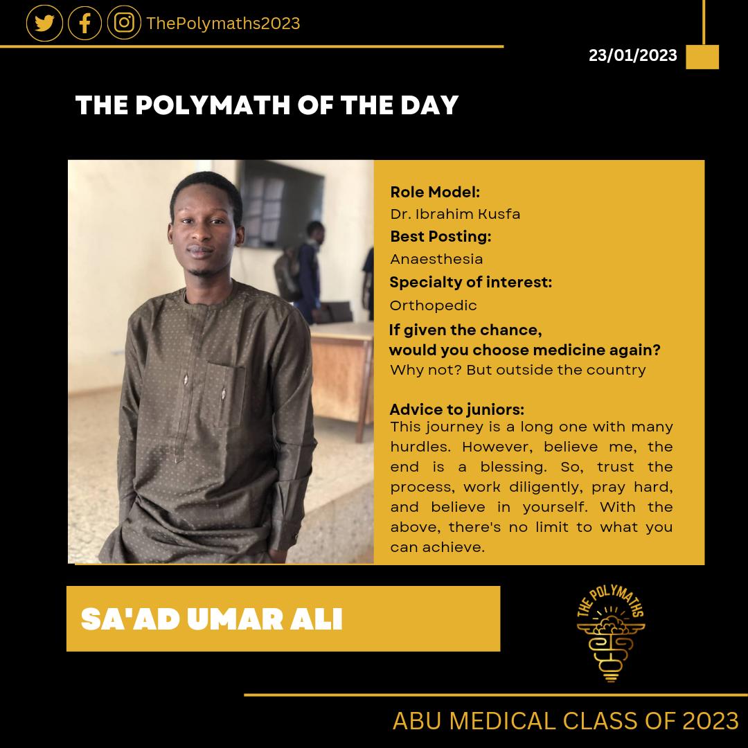 💥Umar Sa'ad Ali is our Polymath of the day, he is a former director of spor ABUMSA, a gentle man to the core. An aspiring Orthopedic surgeon inspired by a haematologist.
The perfect crush for every beautiful lady. Stuffy Sa'adu Mane.