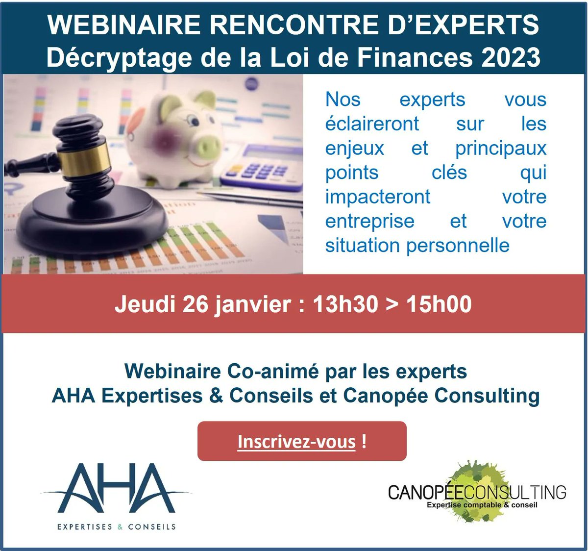 AHA_Expertise's tweet photo. [Décryptage Loi de Finances 2023] : ✅Assistez à notre webinaire le 26 janvier 2023
Pour s'inscrire > https://t.co/CP1vpu3exb 
#LDF2023 #fiscalite #entreprises #particuliers #mesuressociales https://t.co/XGtVNsJVV3