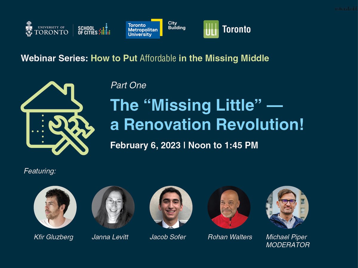 CityBuildingTMU's tweet photo. Get ready! We're starting a renovation revolution. Our series kicks off Feb 6 w/ @UofTCities @ULIToronto feat. Michael Piper @UofTDaniels, @profchapple, @cheriseburda, Kfir Gluzberg @KilogramStudio, @JannaLevitt, Jacob Sofer #Metrosuite, &amp; Rohan Walters. https://t.co/69lG0qFh4j https://t.co/bRA7VUTwVb
