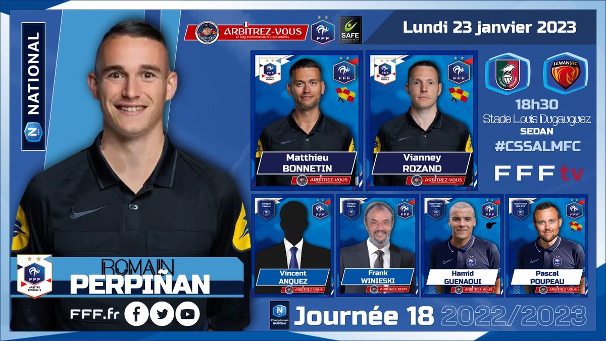 ArbitrezVous's tweet image. 🐓 #FFF #NationalFFF - Journée 18
#⃣  #CSSALMFC
⚽️ @_CSSA   🆚 @LEMANSFC  
🗓️ 23/01/2023
🕖 18h30
🏟️ Stade Louis Dugauguez - SEDAN
📺 @CanalplusFoot 
ℹ️ cutt.ly/q26hlad

@ArbitresSAFE @FFF @lequipe @NationalFFF @ChampNatF @UnionArdennais @sports_ouest