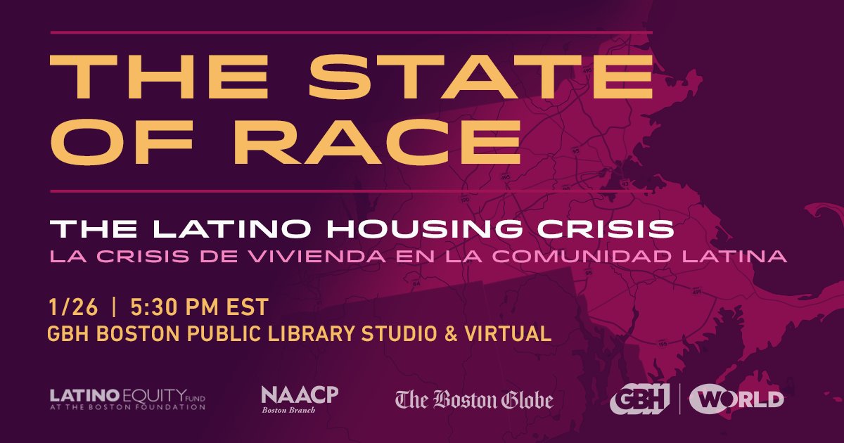 Owning a home is vital to a family's future sustainability yet 72% of Latino residents rent in Mass., with homelessness on the rise. Don't miss "The State of Race: The Latino Housing Crisis" this Thursday at <a href="/BPLBoston/">Boston Public Library</a>.

Join us virtually or in-person ➡️ bit.ly/StateofRace