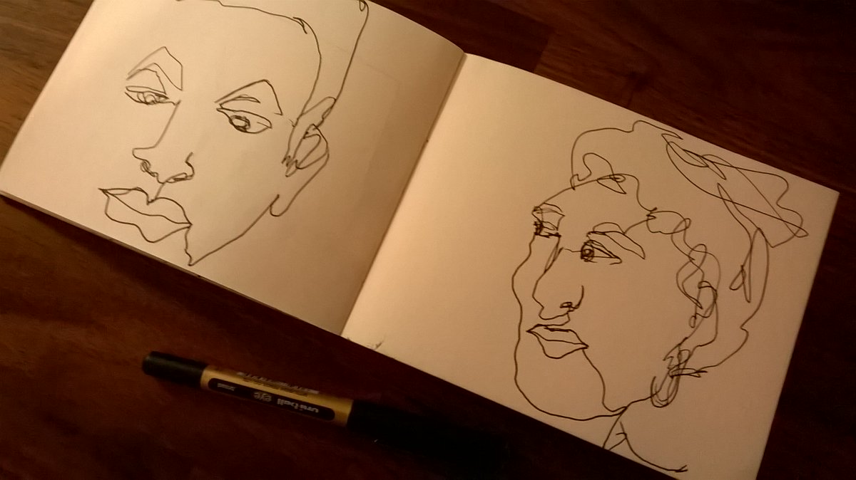 Still working on continuous line drawings. It's a great way to relax & practice at the same time...

#100headschallenge #onelinedrawing #continuouslinedrawing #sketchbook #sketch #ink #drawing #actorslife #inspiration #creativity